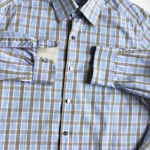 Erminegildo Zegna  Pale blue & green checks cotton shirt Sz L made in Italy 🇮🇹 - Picture 7 of 11
